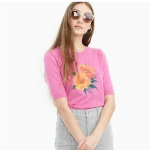 J.Crew Tippi Flowers Short Sleeve Sweater – Pink – Size L
